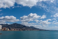 Panoramic view of Fuengirola and its mountainous background from the sea