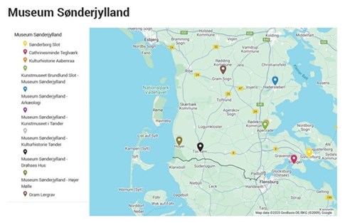 A map showing the museums of Museum Sønderjylland