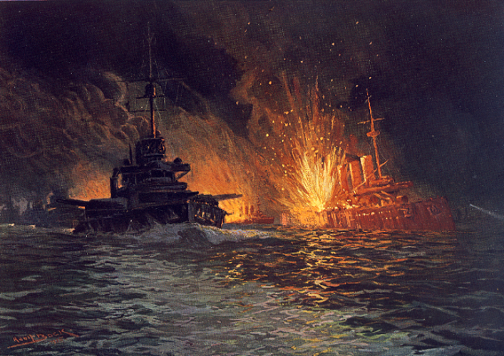 The painting depicts the largest naval battle in world history