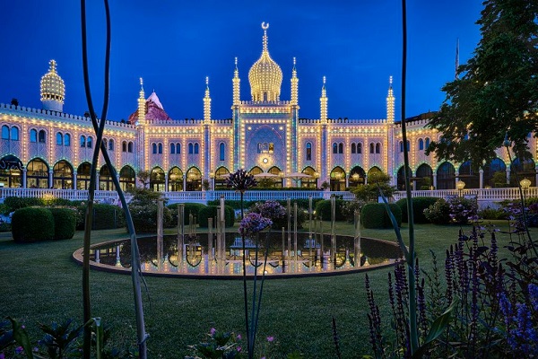 The Nimb restaurant is illuminated in the evening