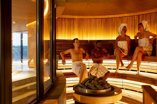 Two men and two women in a sauna on a Viking Line ferry
