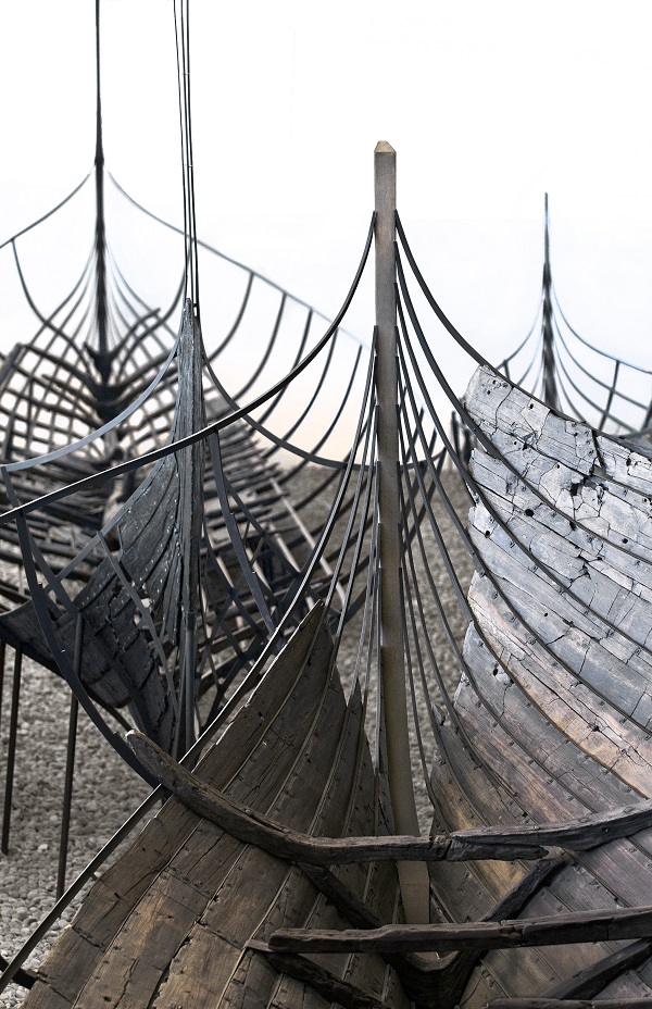 Two children are sitting in the children’s area of the Viking Ship Museum in Roskilde